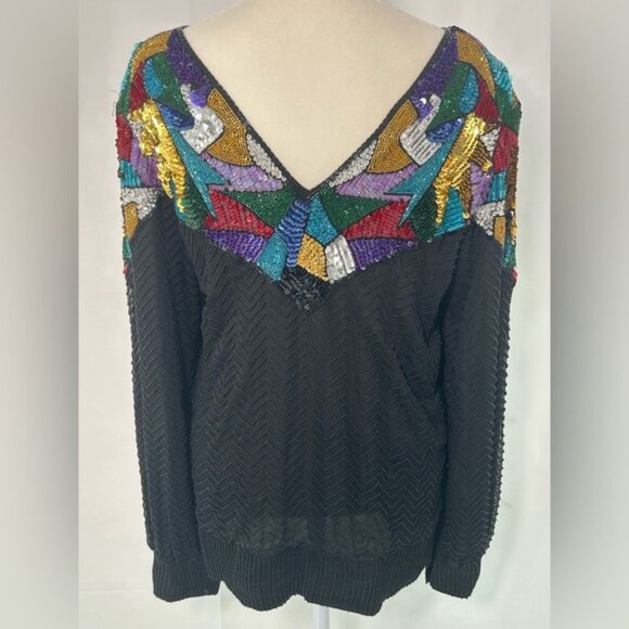 VTG 80s OLEG CASSINI Beaded silk Long-Sleeve Shirt - Picture 3 of 5